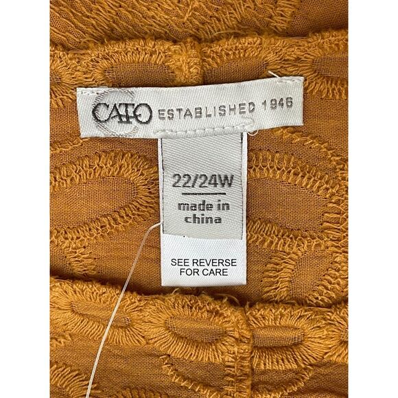 Cato Women's 22/24 Yellow Blouse Top Cotton Tunic Floral Crochet Lace Trim Boho - Picture 3 of 9